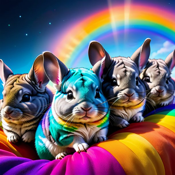 Pic d'un sommeil de chinchillas sur l'arc-en-ciel