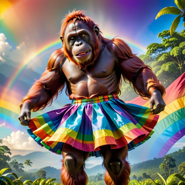 Photo d'un orangutan dans une jupe sur l'arc-en-ciel