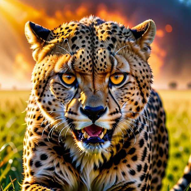 Picture of a angry of a cheetah on the field