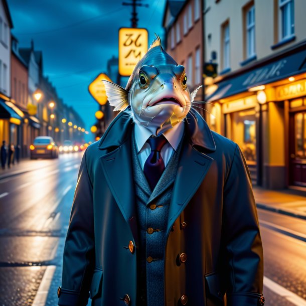 Picture of a haddock in a coat on the road