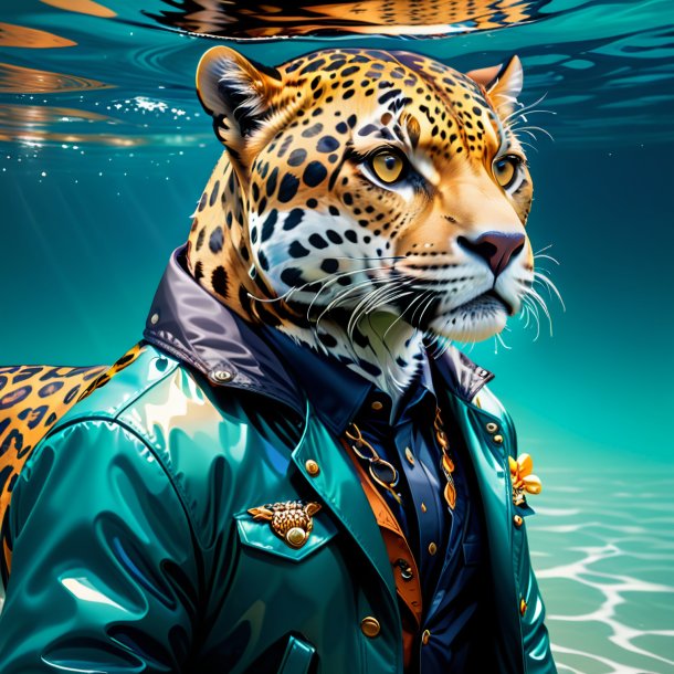 Illustration of a jaguar in a jacket in the water