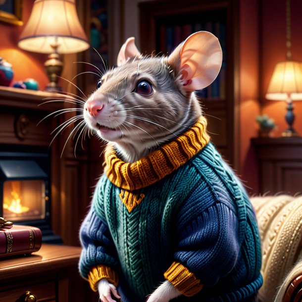 Illustration of a rat in a sweater in the house