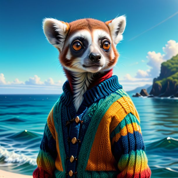 Drawing of a lemur in a sweater in the sea