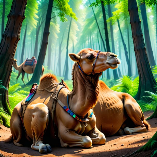 Pic of a resting of a camel in the forest