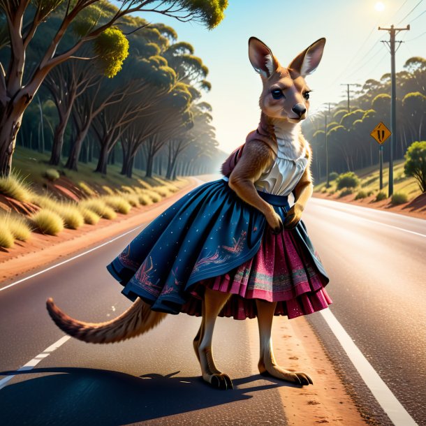 Drawing of a kangaroo in a skirt on the road