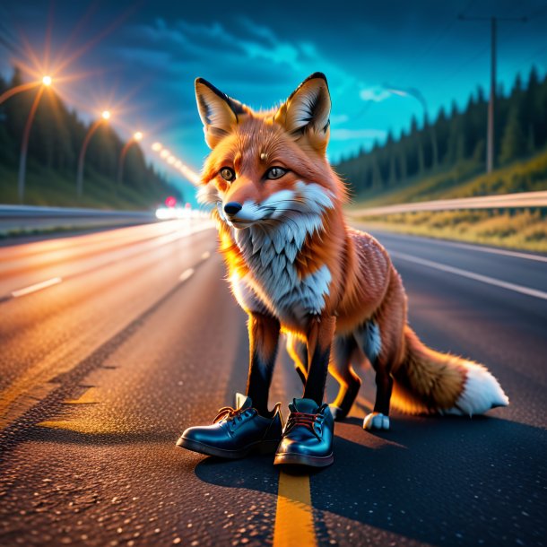 Image of a fox in a shoes on the highway