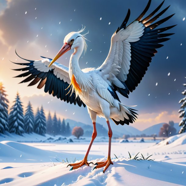 Image of a crying of a stork in the snow