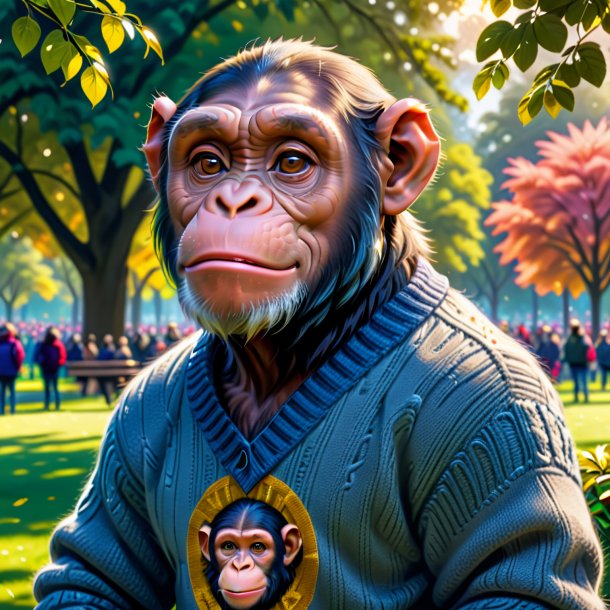 Drawing of a chimpanzee in a sweater in the park