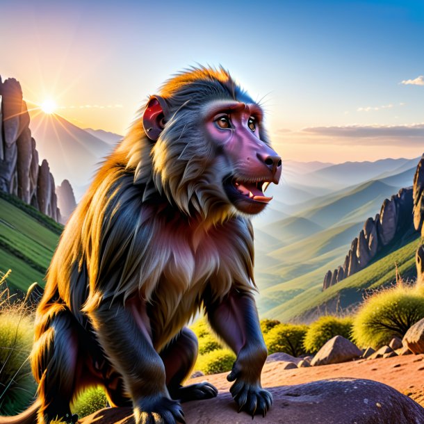 Pic of a playing of a baboon in the mountains