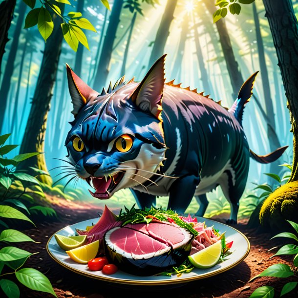 Photo of a eating of a tuna in the forest