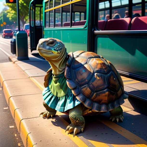 Drawing of a tortoise in a skirt on the bus stop