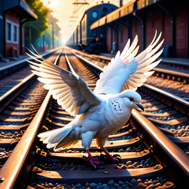 Illustration of a dove in a shoes on the railway tracks