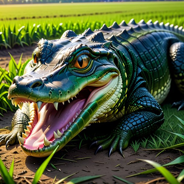 Image of a crying of a alligator on the field