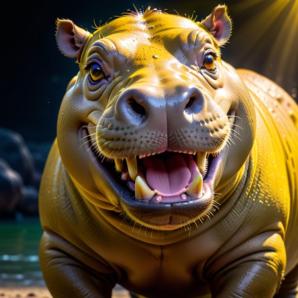 Foto de un hipopótamo sonriente amarillo