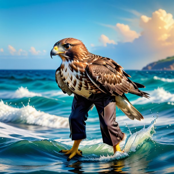 Imagen de un halcón en un pantalón en el mar