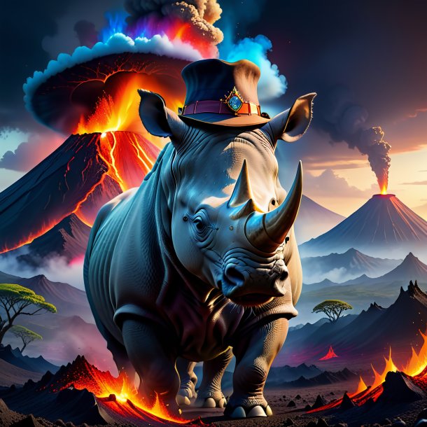 Image of a rhinoceros in a hat in the volcano