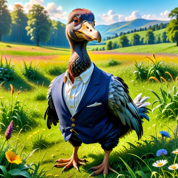 Pic d'un dodo dans un pantalon dans la prairie