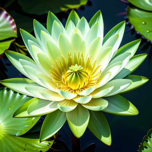 Figure of a pea green water lily, white