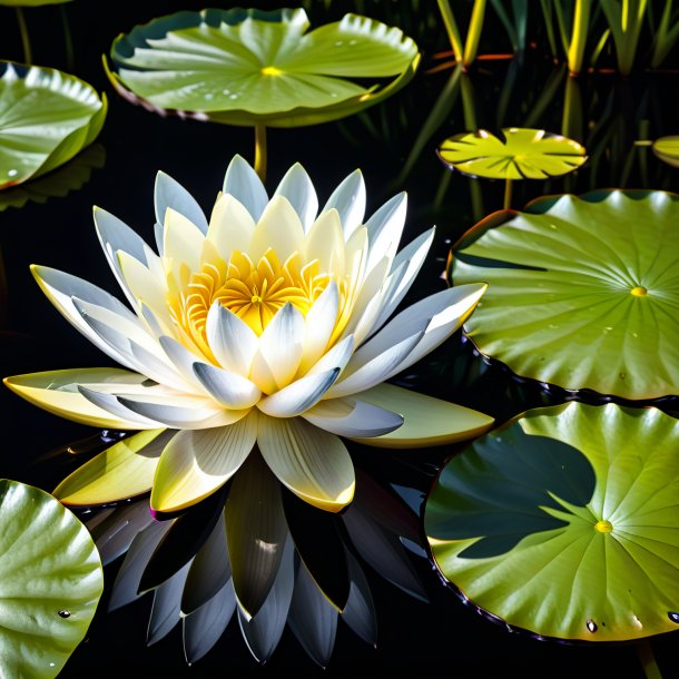 Portrayal of a charcoal water lily, white