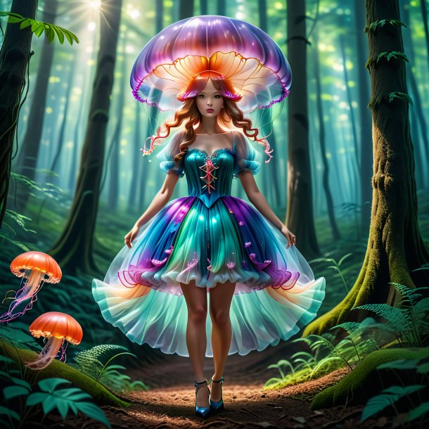 Photo of a jellyfish in a dress in the forest