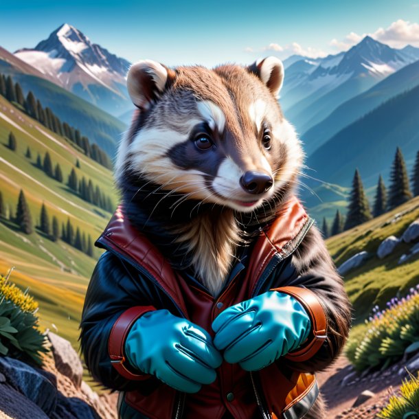 Pic of a badger in a gloves in the mountains