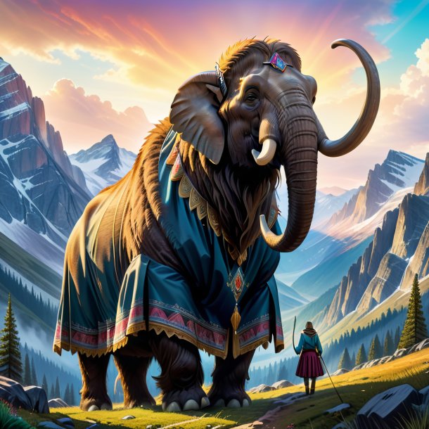 Drawing of a mammoth in a skirt in the mountains