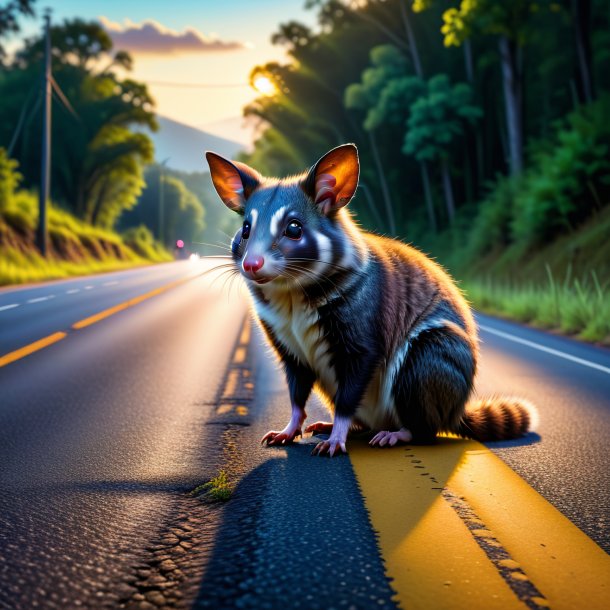 Imagen de una espera de un possum en la carretera