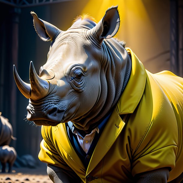 Photo of a rhinoceros in a yellow coat