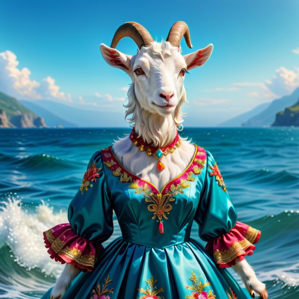 Drawing of a goat in a dress in the sea