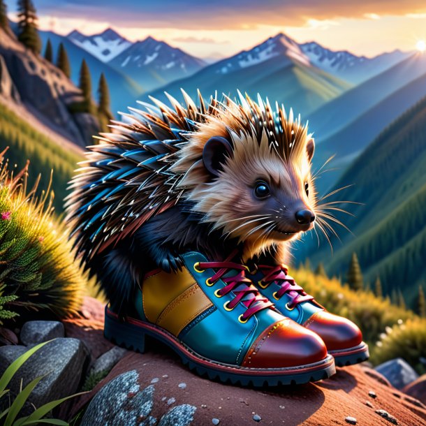 Pic of a porcupine in a shoes in the mountains