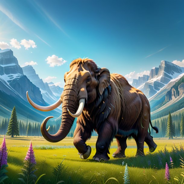 Image of a dancing of a mammoth in the meadow