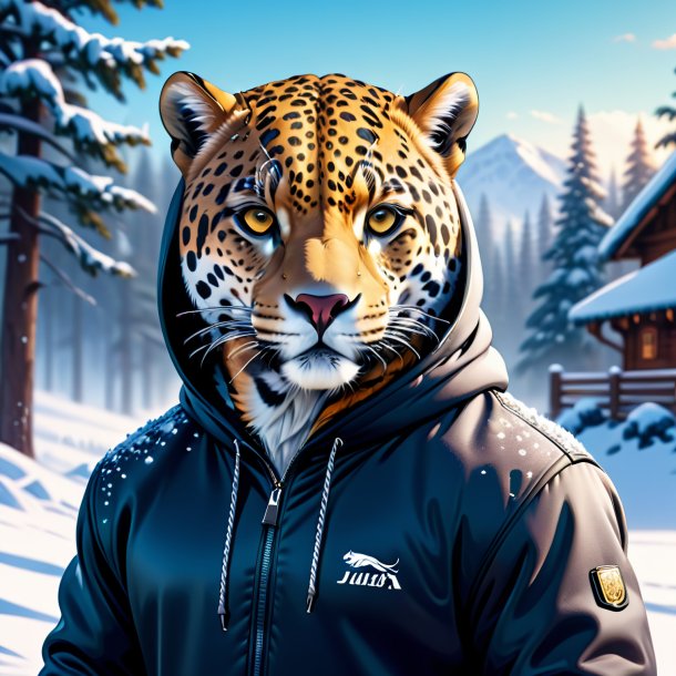 Illustration of a jaguar in a hoodie in the snow