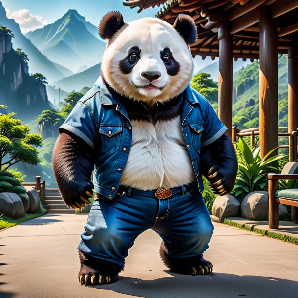 Pic of a giant panda in a blue jeans