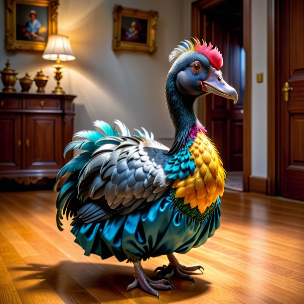 Picture of a dodo in a skirt in the house