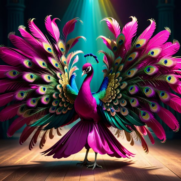 Imagen de un pavo real bailar fucsia