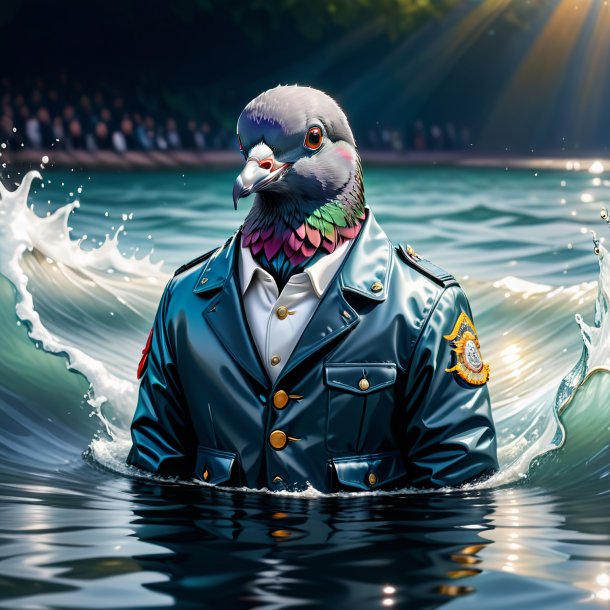 Illustration of a pigeon in a jacket in the water