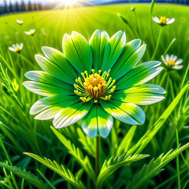 Portrayal of a green crowfoot, meadow