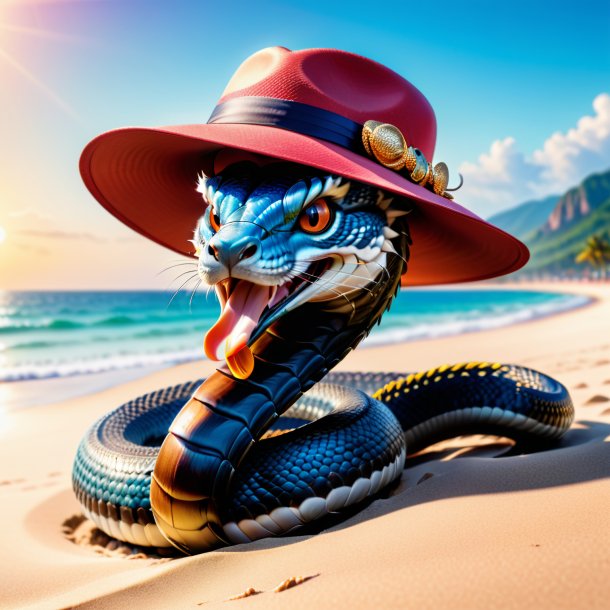 Picture of a cobra in a hat on the beach