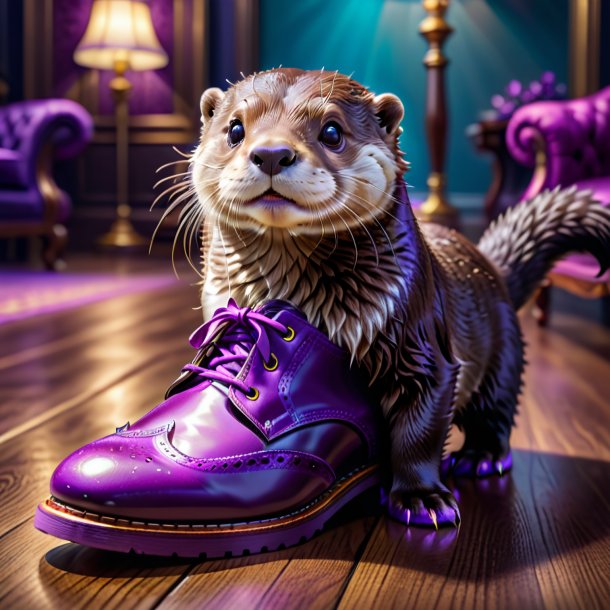 Photo d'une loutre dans des chaussures violettes