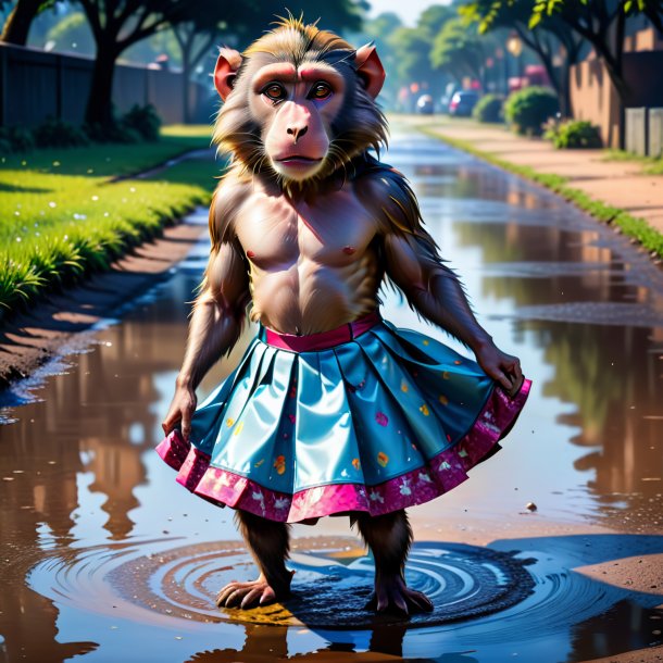 Illustration of a baboon in a skirt in the puddle