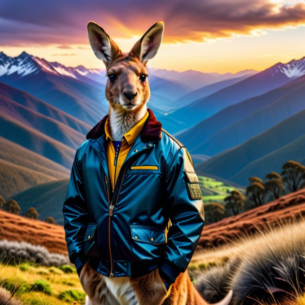 Foto de un canguro en una chaqueta en las montañas