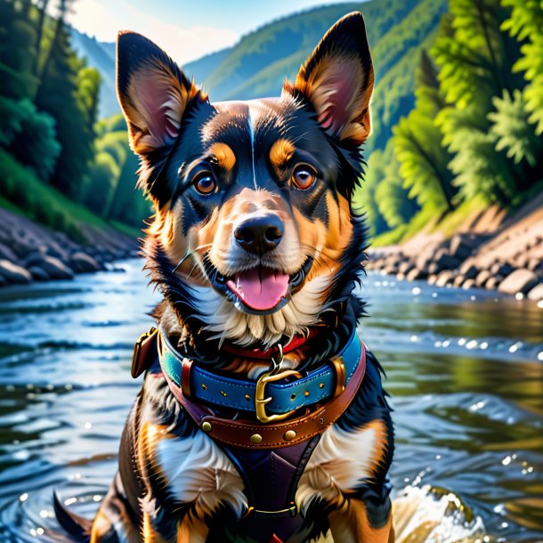 Photo d'un chien dans une ceinture dans la rivière