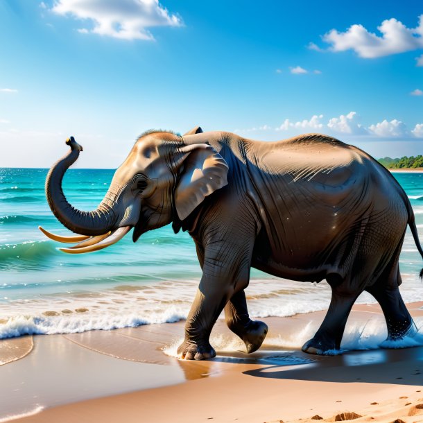 Foto de una natación de un elefante en la playa