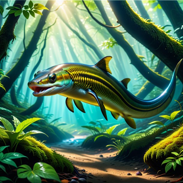 Photo of a jumping of a eel in the forest