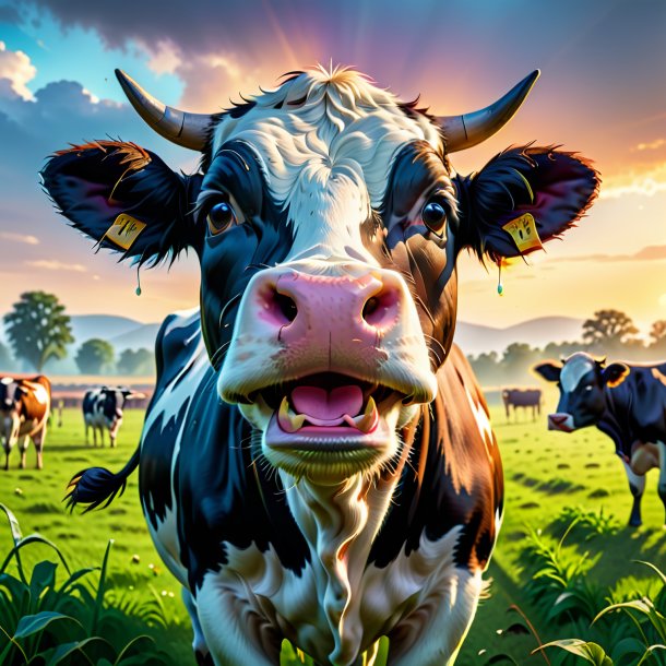 Image of a crying of a cow on the field