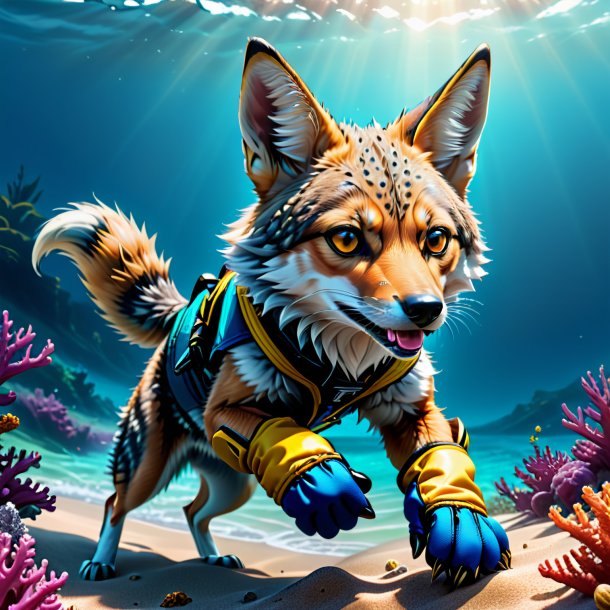 Illustration of a jackal in a gloves in the sea