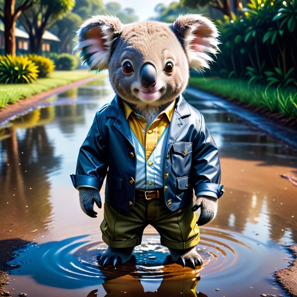 Image of a koala in a trousers in the puddle