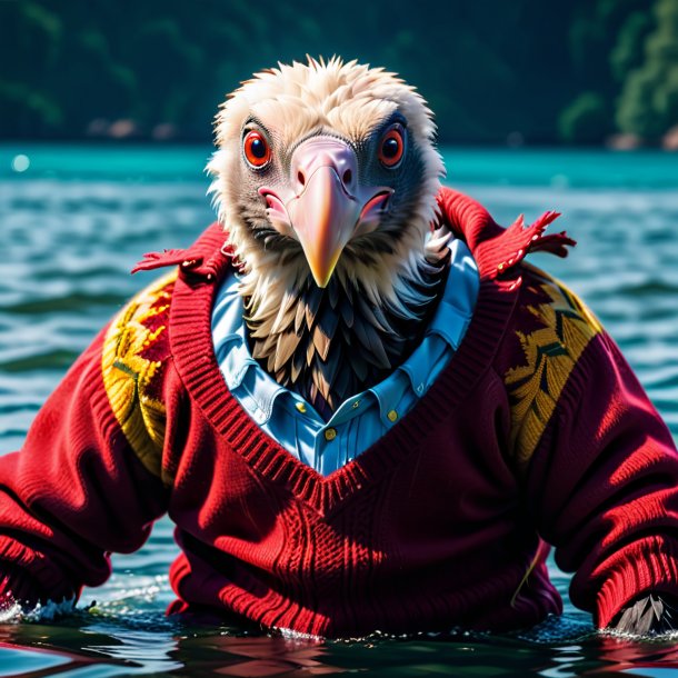 Image of a vulture in a sweater in the water