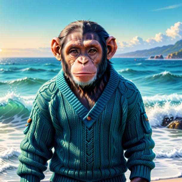 Pic of a chimpanzee in a sweater in the sea