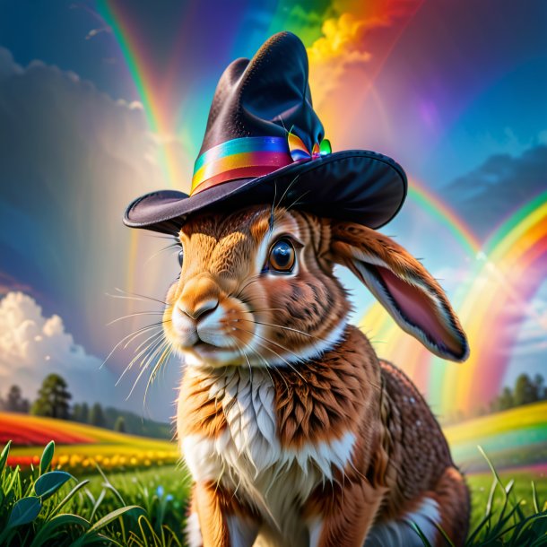 Image of a hare in a hat on the rainbow